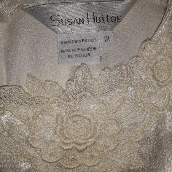 Vintage Susan Hutton SZ 12 Ivory Shimmer Embroidery Pleats Blouse Top Career - Picture 6 of 6